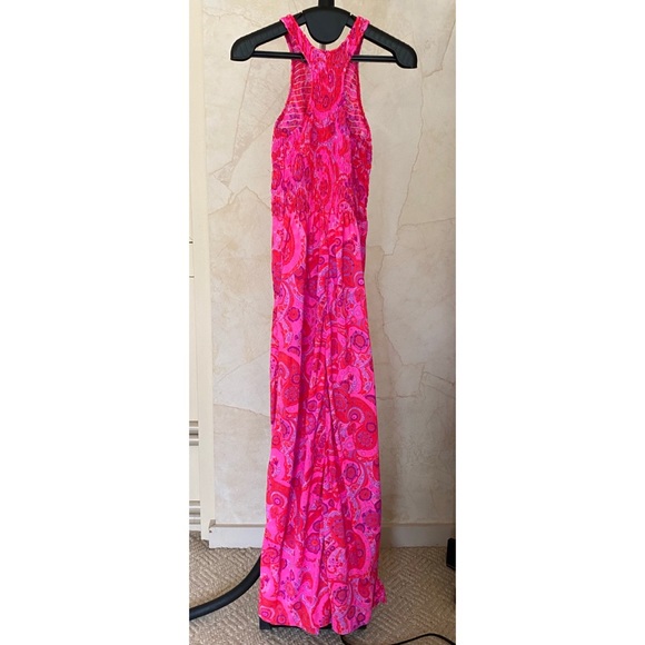 Vintage 60s/70s Paisley Neon Pink Maxi Dress Med - Picture 2 of 12